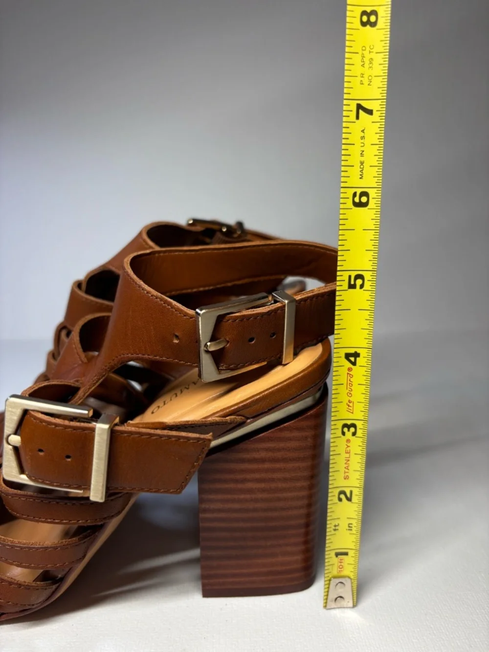 Vince Camuto Cognac Brown Gladiator Block Heel Sandals Buckle Strap Heels Size 6